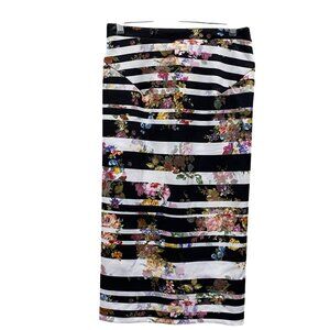 Forever 21Floral Striped Midi Pencil Skirt Size Small - Multicolor Polyester Ble